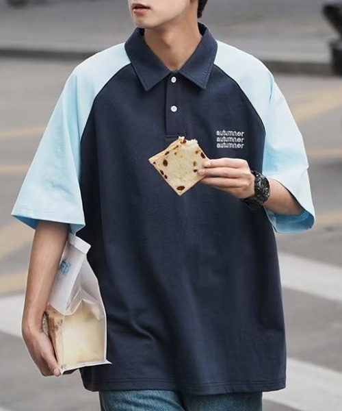 MGV(エムジーヴィー)の「バイカラーラグランポロシャツ(ポロシャツ・メンズ・ベージュ/グレー/ネイビー・MEDIUM/LARGE/X-LARGE)」の13枚目の写真