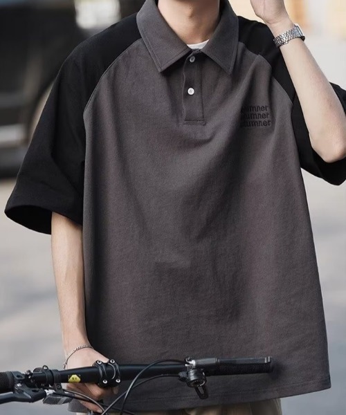 MGV(エムジーヴィー)の「バイカラーラグランポロシャツ(ポロシャツ・メンズ・ベージュ/グレー/ネイビー・MEDIUM/LARGE/X-LARGE)」の4枚目の写真