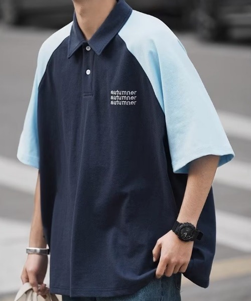 MGV(エムジーヴィー)の「バイカラーラグランポロシャツ(ポロシャツ・メンズ・ベージュ/グレー/ネイビー・MEDIUM/LARGE/X-LARGE)」の14枚目の写真