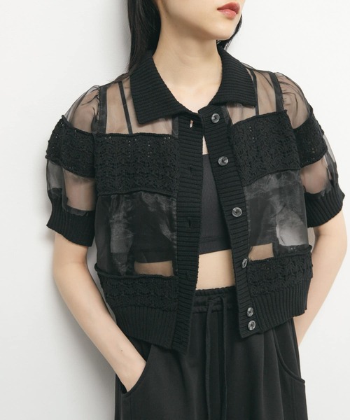 KBF（ケイビーエフ）の「クロシェニットドッキングブラウス（シャツ/ブラウス・レディース・アイボリー/ブラック・ONE）」の3枚目の写真