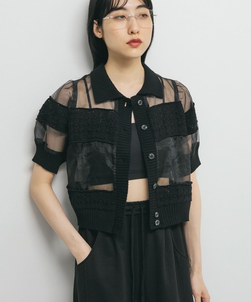 KBF（ケイビーエフ）の「クロシェニットドッキングブラウス（シャツ/ブラウス・レディース・アイボリー/ブラック・ONE）」の5枚目の写真