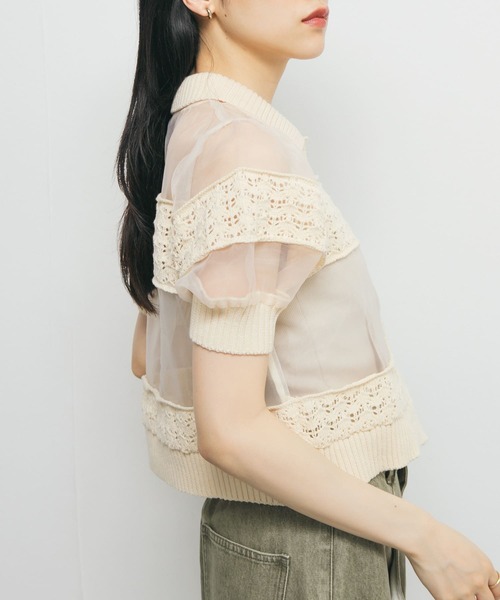 KBF（ケイビーエフ）の「クロシェニットドッキングブラウス（シャツ/ブラウス・レディース・アイボリー/ブラック・ONE）」の11枚目の写真