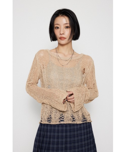 LAGUA GEM(ラグアジェム)の「SIDE SLIT CRASH トップス(ニット/セーター・レディース・レッド/チャコールグレー/ベージュ・FREE)」の10枚目の写真