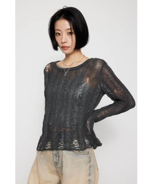 LAGUA GEM(ラグアジェム)の「SIDE SLIT CRASH トップス(ニット/セーター・レディース・レッド/チャコールグレー/ベージュ・FREE)」の14枚目の写真