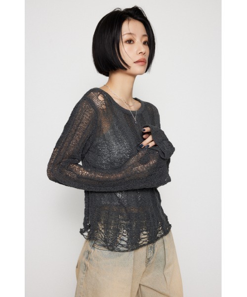 LAGUA GEM(ラグアジェム)の「SIDE SLIT CRASH トップス(ニット/セーター・レディース・レッド/チャコールグレー/ベージュ・FREE)」の15枚目の写真