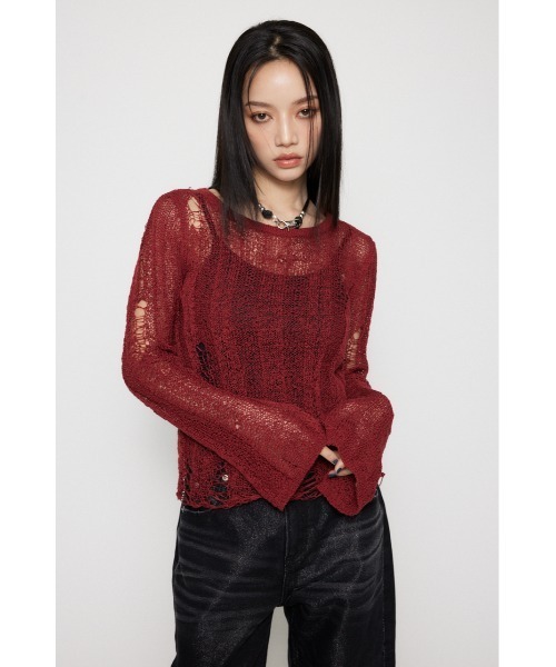 LAGUA GEM(ラグアジェム)の「SIDE SLIT CRASH トップス(ニット/セーター・レディース・レッド/チャコールグレー/ベージュ・FREE)」の18枚目の写真