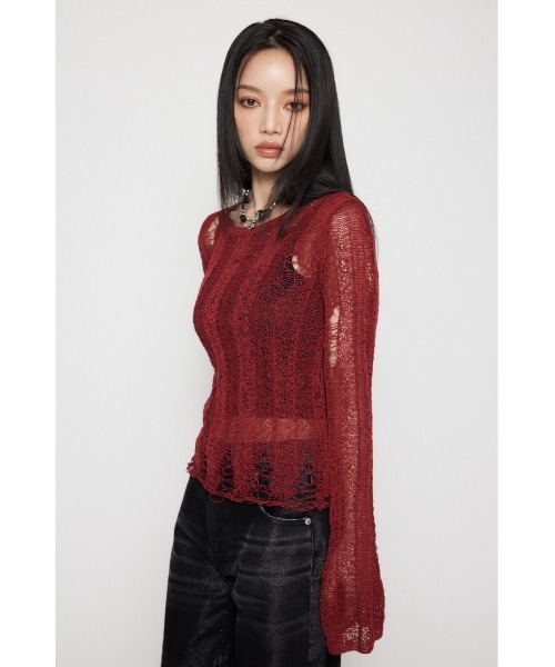 LAGUA GEM(ラグアジェム)の「SIDE SLIT CRASH トップス(ニット/セーター・レディース・レッド/チャコールグレー/ベージュ・FREE)」の19枚目の写真