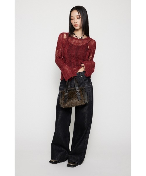 LAGUA GEM(ラグアジェム)の「SIDE SLIT CRASH トップス(ニット/セーター・レディース・レッド/チャコールグレー/ベージュ・FREE)」の20枚目の写真