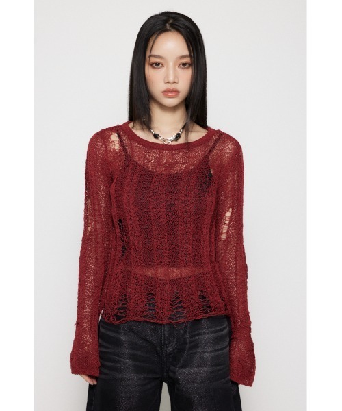 LAGUA GEM(ラグアジェム)の「SIDE SLIT CRASH トップス(ニット/セーター・レディース・レッド/チャコールグレー/ベージュ・FREE)」の21枚目の写真