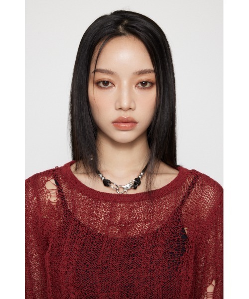 LAGUA GEM(ラグアジェム)の「SIDE SLIT CRASH トップス(ニット/セーター・レディース・レッド/チャコールグレー/ベージュ・FREE)」の6枚目の写真