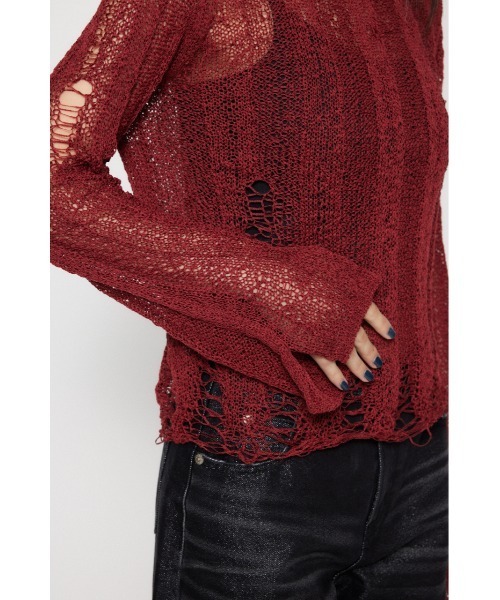 LAGUA GEM(ラグアジェム)の「SIDE SLIT CRASH トップス(ニット/セーター・レディース・レッド/チャコールグレー/ベージュ・FREE)」の8枚目の写真