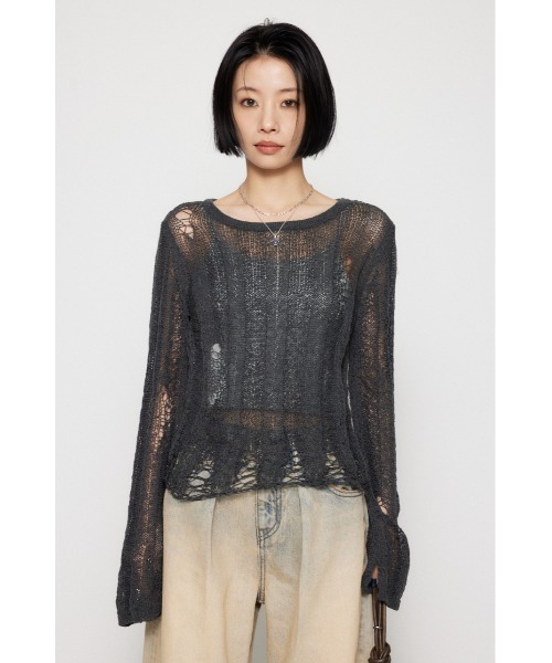 LAGUA GEM(ラグアジェム)の「SIDE SLIT CRASH トップス(ニット/セーター・レディース・レッド/チャコールグレー/ベージュ・FREE)」の22枚目の写真