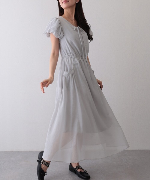 Lace Ladies(レースレディース)の「フロント ギャザー リボン パフスリーブ ワンピース(ワンピース・レディース・ラベンダー/ブルー/グレー・M)」の6枚目の写真