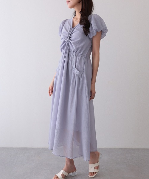 Lace Ladies(レースレディース)の「フロント ギャザー リボン パフスリーブ ワンピース(ワンピース・レディース・ラベンダー/ブルー/グレー・M)」の9枚目の写真