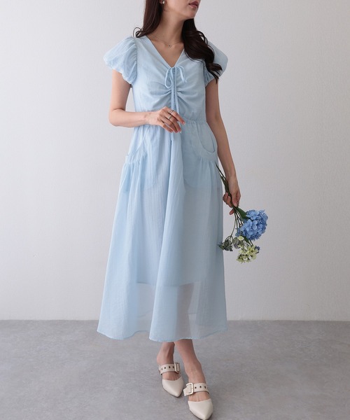 Lace Ladies(レースレディース)の「フロント ギャザー リボン パフスリーブ ワンピース(ワンピース・レディース・ラベンダー/ブルー/グレー・M)」の15枚目の写真