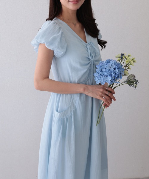 Lace Ladies(レースレディース)の「フロント ギャザー リボン パフスリーブ ワンピース(ワンピース・レディース・ラベンダー/ブルー/グレー・M)」の17枚目の写真