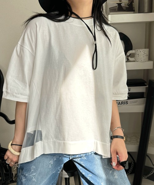 deux amour(ドゥーザムール)の「バックチュールTシャツ(Tシャツ/カットソー・レディース・ホワイト/ブラック・M~L)」の1枚目の写真