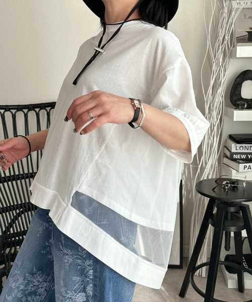 deux amour(ドゥーザムール)の「バックチュールTシャツ(Tシャツ/カットソー・レディース・ホワイト/ブラック・M~L)」の4枚目の写真