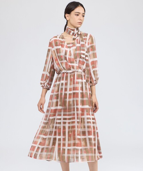 セール】ジオメトリックプリント カシュクールワンピース（ワンピース