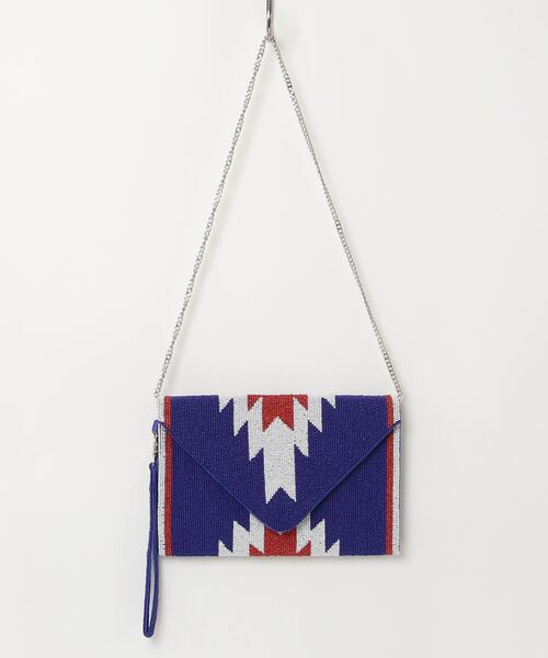 MAISON mou(メゾンムー)の「【Swaraj/スワラージ】NATIVE柄ビーズクラッチ(手刺繍ビーズ)(クラッチバッグ・レディース・ホワイト/ネイビー・FREE)」の2枚目の写真