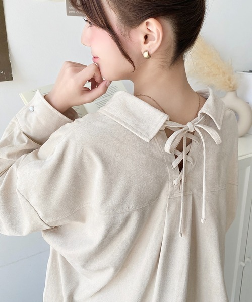 セール】後ろ編み上げ長袖スエードシャツ（シャツ/ブラウス）｜moment+