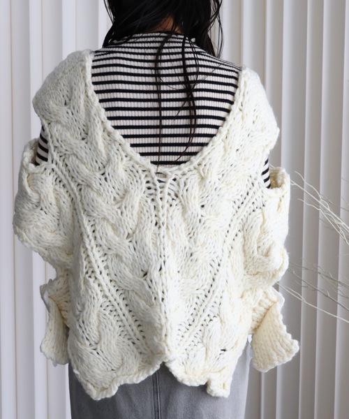 セール】数量限定【handmade】ケーブルニットデザインベスト（ベスト