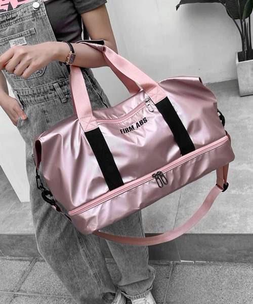 FUNALIVE（ファンアライブ）の「防水加工ラミネートコーティング大容量２ポケットボストンバッグ　トラベル＆ジム用（ボストンバッグ・メンズ・シルバー/ブラック/ライトグリーン/ピンク・FREE）」の4枚目の写真