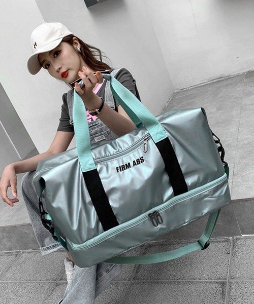 FUNALIVE（ファンアライブ）の「防水加工ラミネートコーティング大容量２ポケットボストンバッグ　トラベル＆ジム用（ボストンバッグ・メンズ・シルバー/ブラック/ライトグリーン/ピンク・FREE）」の3枚目の写真