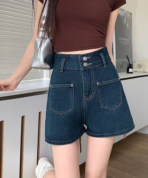 セール】デニムパンツ ショートパンツ デニム ハイウエスト レディース