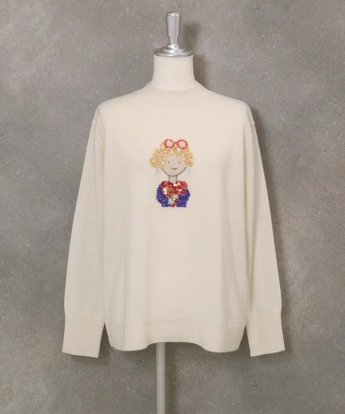 STUDIO PICONE(スタジオピッコーネ)の「カシミヤ100%ビーズ刺繍ニット(ニット/セーター・レディース・ホワイト/ライトグリーン/ピンク/ブラック・L/M)」の2枚目の写真