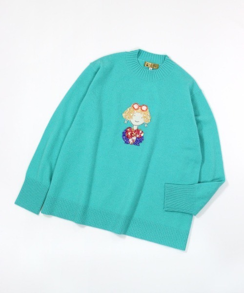 STUDIO PICONE(スタジオピッコーネ)の「カシミヤ100%ビーズ刺繍ニット(ニット/セーター・レディース・ホワイト/ライトグリーン/ピンク/ブラック・L/M)」の4枚目の写真