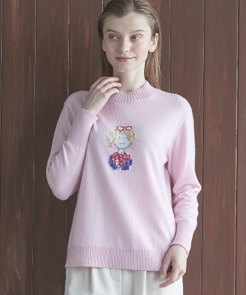 STUDIO PICONE(スタジオピッコーネ)の「カシミヤ100%ビーズ刺繍ニット(ニット/セーター・レディース・ホワイト/ライトグリーン/ピンク/ブラック・L/M)」の11枚目の写真