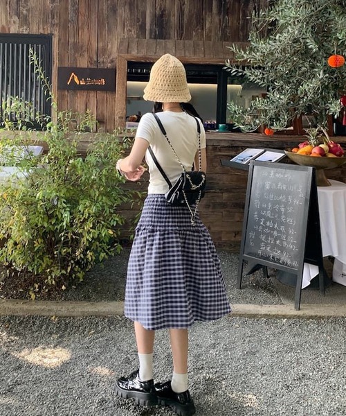 MEMECLE（メメクル）の「【 MEMECLE / メメクル 】2way チェックミディスカート（スカート・レディース・ネイビー・SMALL/MEDIUM/LARGE）」の3枚目の写真