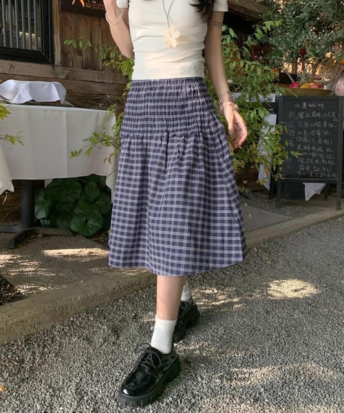 MEMECLE（メメクル）の「【 MEMECLE / メメクル 】2way チェックミディスカート（スカート・レディース・ネイビー・SMALL/MEDIUM/LARGE）」の9枚目の写真