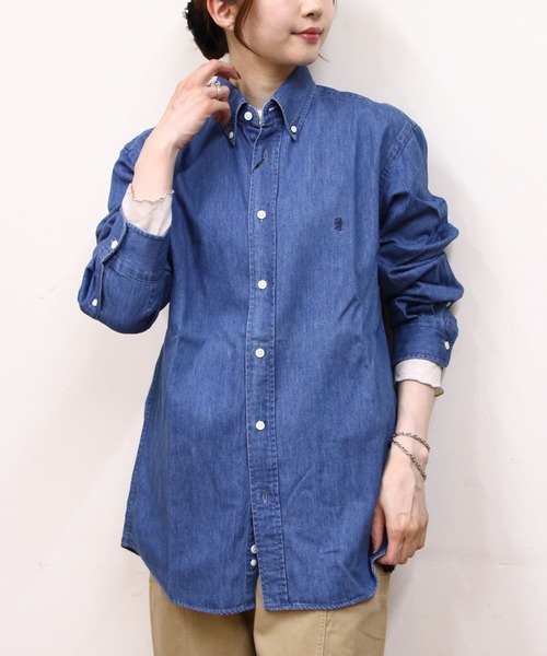 GYMPHLEX（ジムフレックス）の「Gymphlex/ジムフレックス　ボタンダウンロングスリーブデニムシャツ　B.D. LONGSLEEVE DENIM SHIRT　GY-B0196 SDM（Tシャツ/カットソー・メンズ・ライトインディゴブルー/インディゴブルー・L/M）」の2枚目の写真