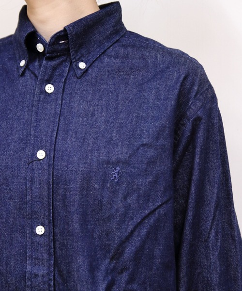 GYMPHLEX（ジムフレックス）の「Gymphlex/ジムフレックス　ボタンダウンロングスリーブデニムシャツ　B.D. LONGSLEEVE DENIM SHIRT　GY-B0196 SDM（Tシャツ/カットソー・メンズ・ライトインディゴブルー/インディゴブルー・L/M）」の9枚目の写真