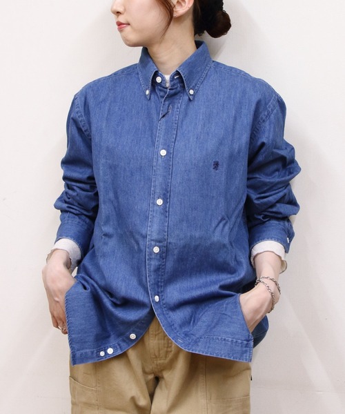 GYMPHLEX（ジムフレックス）の「Gymphlex/ジムフレックス　ボタンダウンロングスリーブデニムシャツ　B.D. LONGSLEEVE DENIM SHIRT　GY-B0196 SDM（Tシャツ/カットソー・メンズ・ライトインディゴブルー/インディゴブルー・L/M）」の5枚目の写真