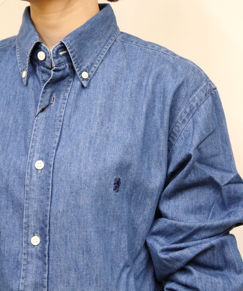 GYMPHLEX（ジムフレックス）の「Gymphlex/ジムフレックス　ボタンダウンロングスリーブデニムシャツ　B.D. LONGSLEEVE DENIM SHIRT　GY-B0196 SDM（Tシャツ/カットソー・メンズ・ライトインディゴブルー/インディゴブルー・L/M）」の4枚目の写真
