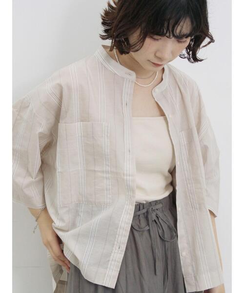 Samansa Mos2 blue(サマンサモスモスブルー)の「◎シアーストライプシャツ(シャツ/ブラウス・レディース・オフホワイト/ブラウン/ベージュ・F)」の7枚目の写真