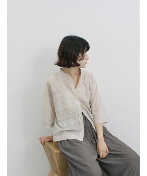 Samansa Mos2 blue(サマンサモスモスブルー)の「◎シアーストライプシャツ(シャツ/ブラウス・レディース・オフホワイト/ブラウン/ベージュ・F)」の8枚目の写真