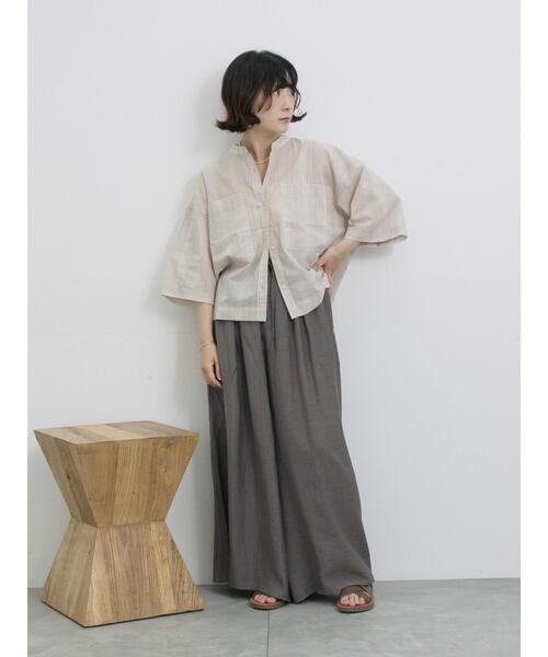 Samansa Mos2 blue(サマンサモスモスブルー)の「◎シアーストライプシャツ(シャツ/ブラウス・レディース・オフホワイト/ブラウン/ベージュ・F)」の9枚目の写真