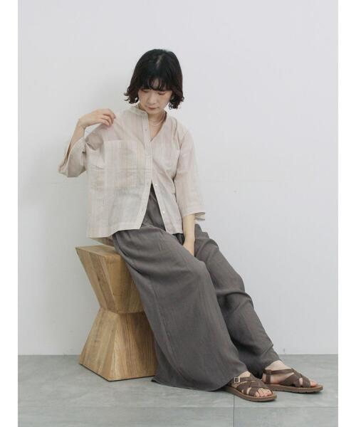 Samansa Mos2 blue(サマンサモスモスブルー)の「◎シアーストライプシャツ(シャツ/ブラウス・レディース・オフホワイト/ブラウン/ベージュ・F)」の11枚目の写真