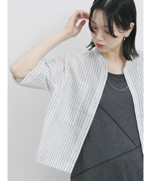 Samansa Mos2 blue(サマンサモスモスブルー)の「◎シアーストライプシャツ(シャツ/ブラウス・レディース・オフホワイト/ブラウン/ベージュ・F)」の12枚目の写真