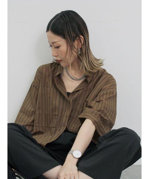 Samansa Mos2 blue(サマンサモスモスブルー)の「◎シアーストライプシャツ(シャツ/ブラウス・レディース・オフホワイト/ブラウン/ベージュ・F)」の19枚目の写真