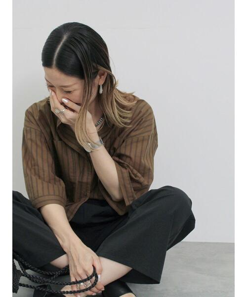 Samansa Mos2 blue(サマンサモスモスブルー)の「◎シアーストライプシャツ(シャツ/ブラウス・レディース・オフホワイト/ブラウン/ベージュ・F)」の20枚目の写真