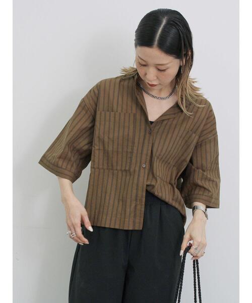 Samansa Mos2 blue(サマンサモスモスブルー)の「◎シアーストライプシャツ(シャツ/ブラウス・レディース・オフホワイト/ブラウン/ベージュ・F)」の21枚目の写真