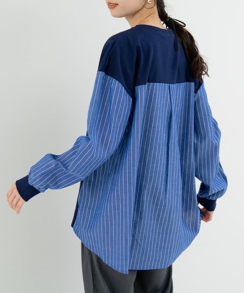 45R WOOL MIXチュニック 青 異素材 45RONEONE: (並び順：価格)｜45R