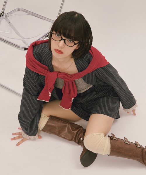 ロワンニュイ　loin nuit フリルレイヤードデザインジャケット ブラウン frill layered design jacket / フリルレイヤードデザイン