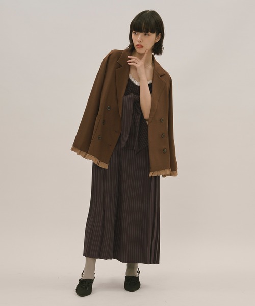 ロワンニュイ　loin nuit フリルレイヤードデザインジャケット ブラウン frill layered design jacket / フリルレイヤードデザイン