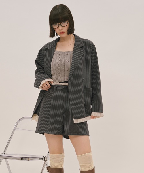 loinnuit ロワンニュイ フリルレイヤードデザインジャケット　パンツ loinnuit ロワンニュイ フリルレイヤードデザインジャケット グレー